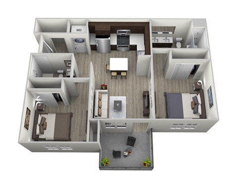 Floor plan for 2 beds, 2 baths, 910 sqft